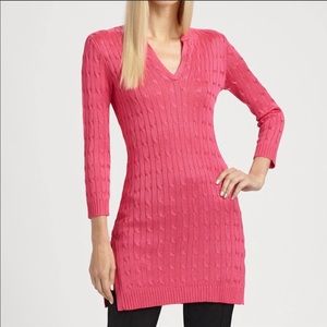Ralph Lauren Cable Knit Silk Henley Tunic Pink S